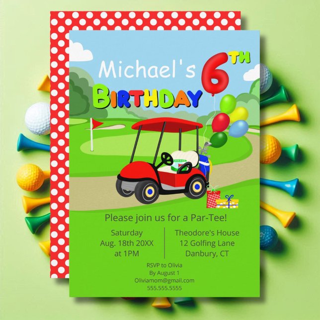 Invitation Joli 6 Anniversaire Red Golf Cart Boy's (Créateur téléchargé)