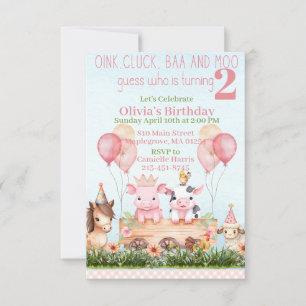 Invitation Joli animal de ferme nid d'anniversaire