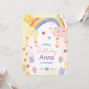 Invitation Joli Anniversaire Arc-en-ciel, Soleil et Nuages à 