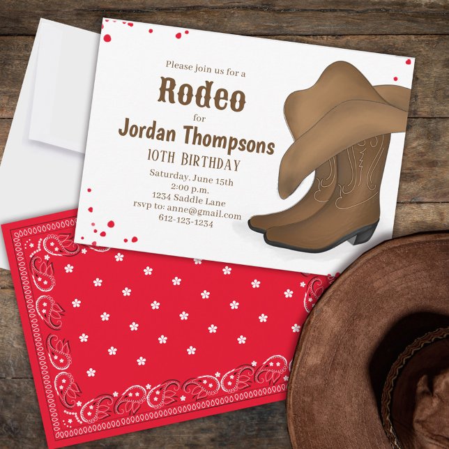 Invitation Joli Anniversaire Cowboy Rodeo Simple Rouge Bandan (Créateur téléchargé)