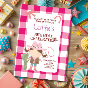 Invitation Joli Anniversaire de Fille Cowirl Rose