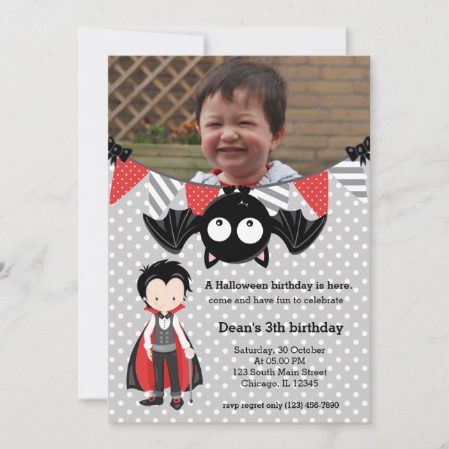 Invitation Joli anniversaire de vampire avec photo (Devant)