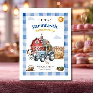 Invitation Joli Anniversaire d'Enfant de Ferme Bleu