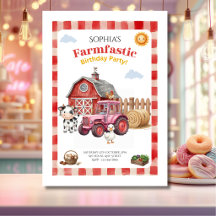 Joli anniversaire d'enfant de ferme rouge