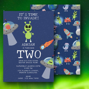 Invitation Joli Anniversaire Enfants Monstre Alien Moderne Es