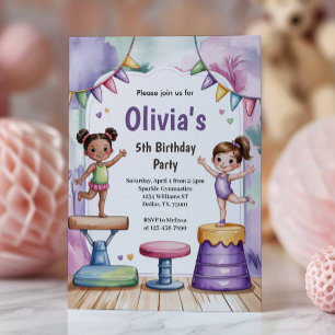 Invitation Joli Anniversaire Gymnastique Enfants Aquarelle