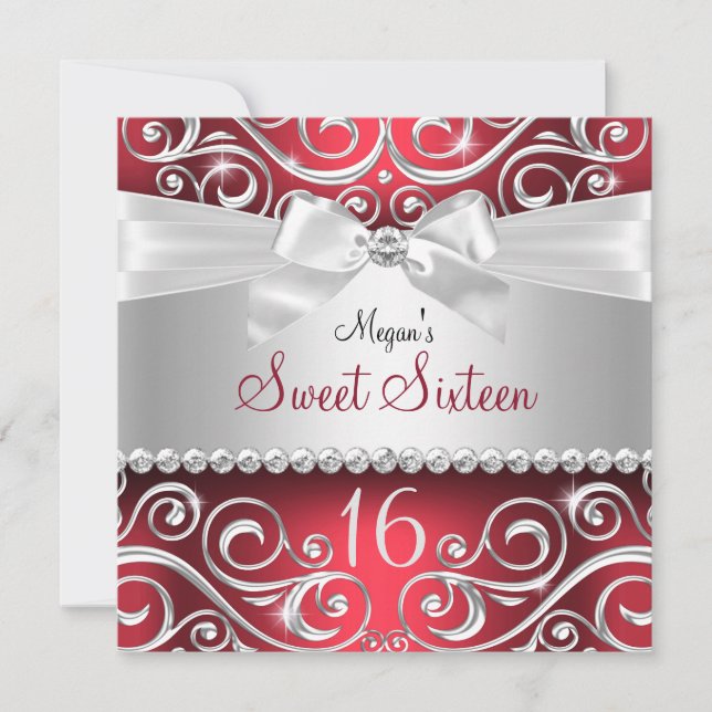 Invitation Joli Arc Diamant & Sparkle Swirl Rouge Sweet 16 (Devant)