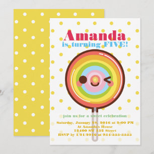 Invitation Joli arc-en-ciel lollipop anniversaire
