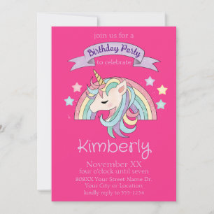 Invitation Joli arc-en-ciel pastel et licorne scintillante su