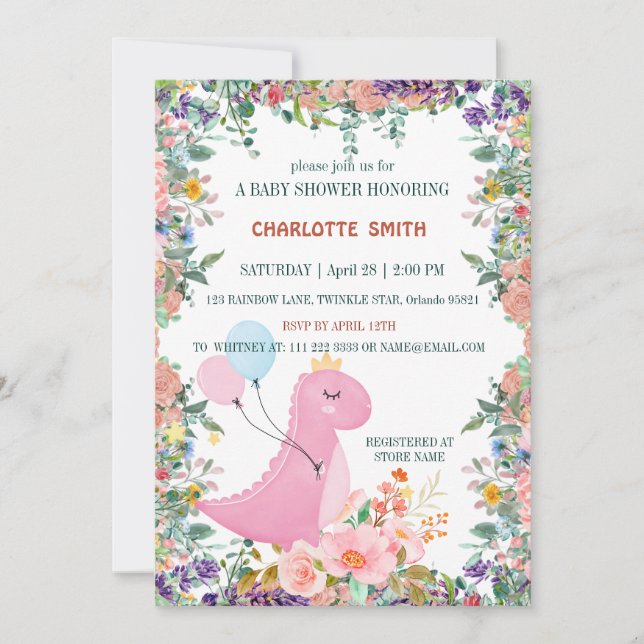 Invitation Joli Baby dinosaure couronne ballon de la couronne (Devant)
