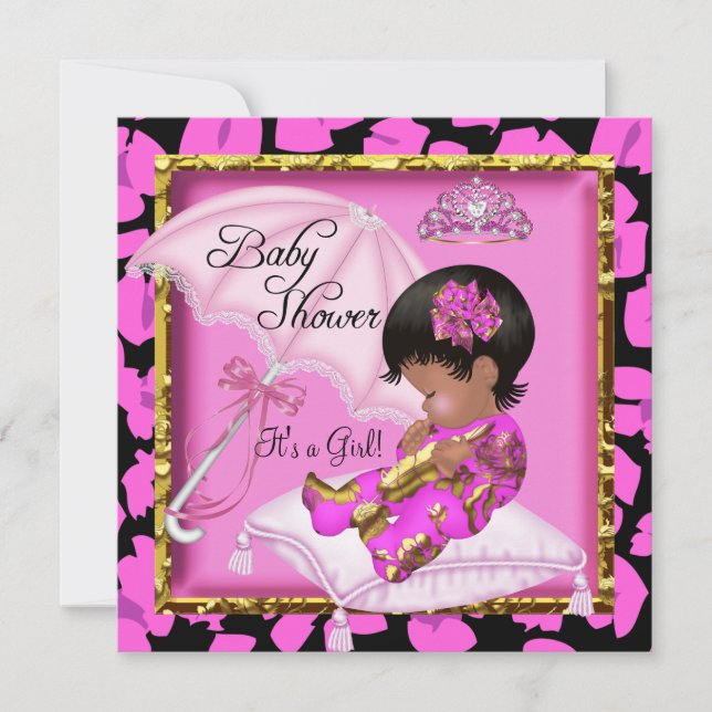 Invitation Joli Baby shower afro-américain léopard rose (Devant)