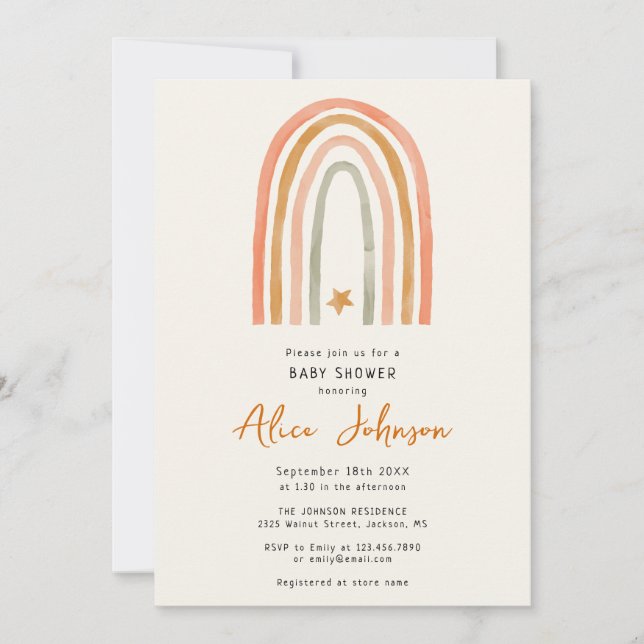 Invitation Joli Baby shower Arc-En-Ciel Et Étoile Boho (Devant)