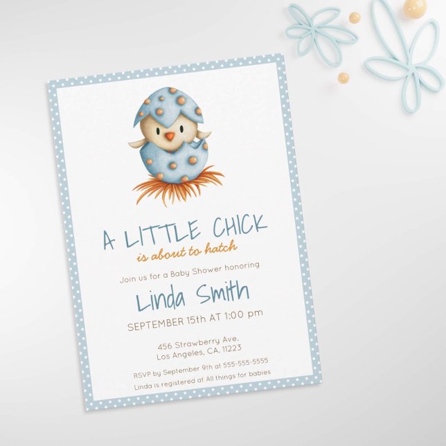 Invitation Joli Baby shower Bleu de l'éclosion d'oiseaux (Créateur téléchargé)
