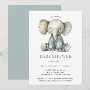 Invitation Joli Baby shower Blue Plush Toy Elephant