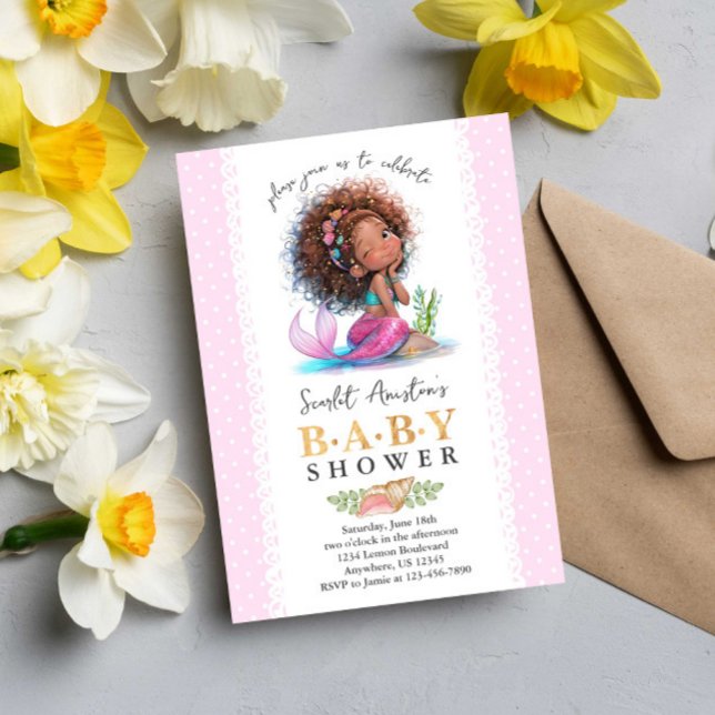Invitation Joli Baby shower Brown de petite fille de sirène (Créateur téléchargé)