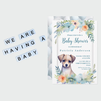 Invitation Joli Baby shower Brown pour garçon avec chiot