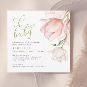 Invitation Joli Baby shower couleur rose Aquarelle Tulip