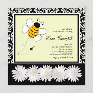 Invitation Joli Baby shower d'abeille noire et jaune