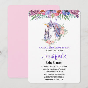 Invitation Joli Baby shower d'aquarelle maman et bébé Unicorn