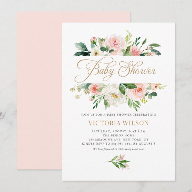 Invitation Joli Baby shower de charpente florale Peony ivoire (Devant / Derrière)
