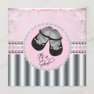 Invitation Joli Baby shower de diamants et perles roses