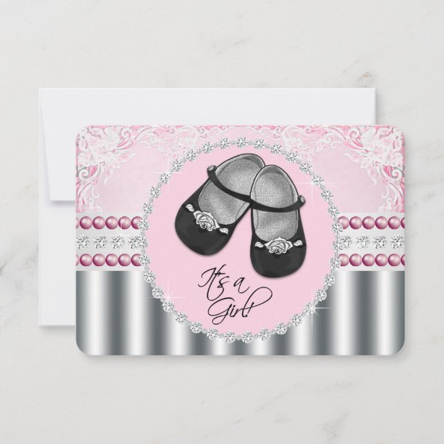 Invitation Joli Baby shower de diamants et perles roses (Devant)