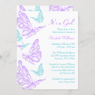 Invitation Joli Baby shower de fille à papillon Turquoise vio
