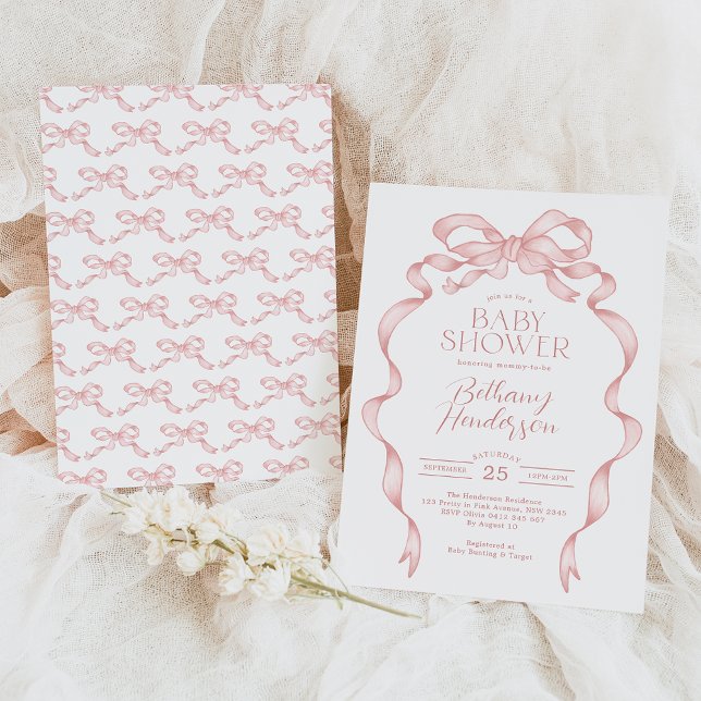 Invitation Joli Baby shower de fille en ruban rose Bow (Créateur téléchargé)