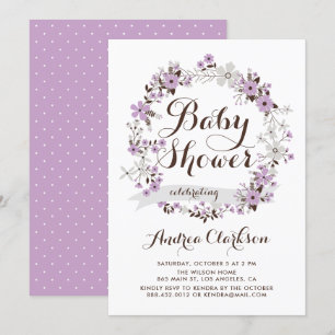 Invitation Joli Baby shower de gerbe de fleurs violettes et g