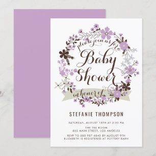 Invitation Joli Baby shower de gerbe de fleurs violettes et g