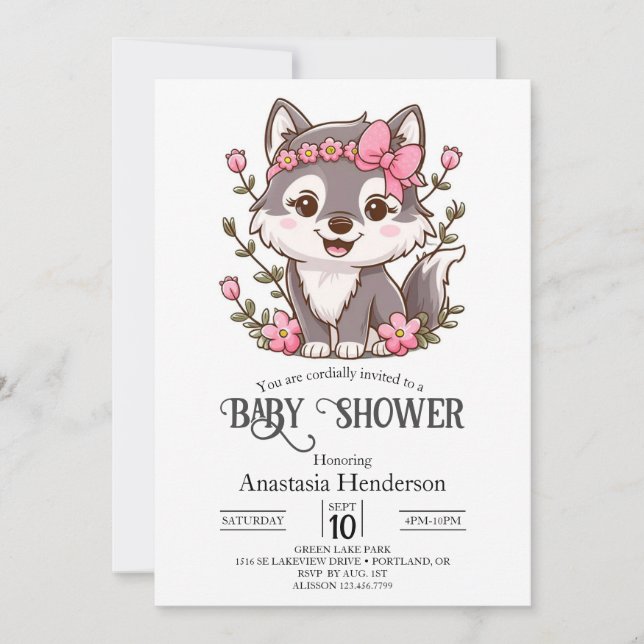 Invitation Joli Baby shower de loup coloré (Devant)