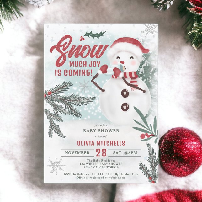 Invitation Joli baby shower de neige de pin vert d'hiver (Cute winter green pine ice snowman baby shower invitation)