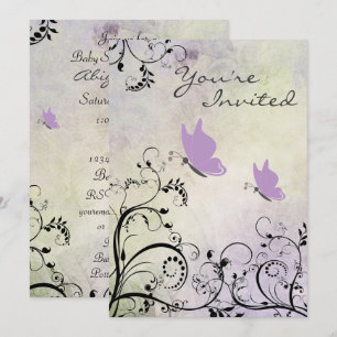Invitation Joli Baby shower de papillon pourpre et de vignes