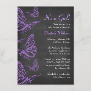 Invitation Joli Baby shower de tableau rouge à papillon pourp