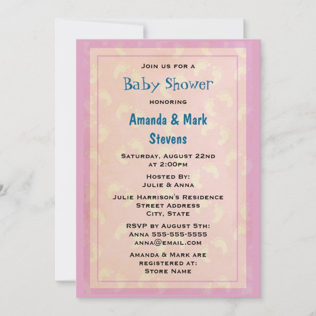 Invitation Joli Baby shower d'empreintes bébé (Devant)
