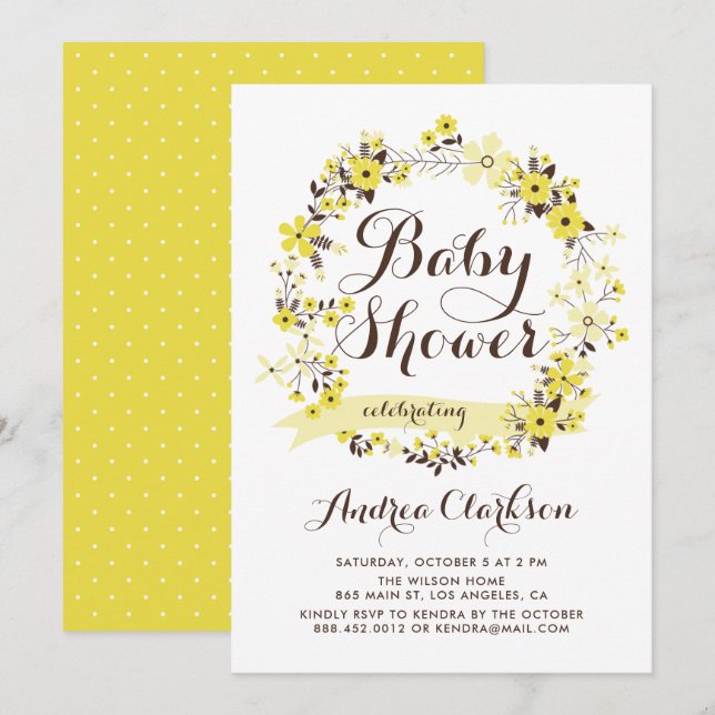 Invitation Joli Baby shower d'été de fleurs jaunes (Devant / Derrière)