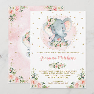 Invitation Joli Baby shower Eléphant Blush or Floral Rose