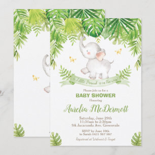 Invitation Joli Baby shower éléphant Jungle Animaux Garçon