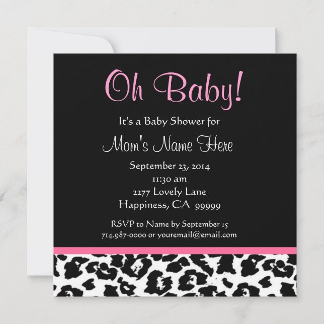 Invitation Joli Baby shower Empreinte de léopard noir blanc r (Devant)
