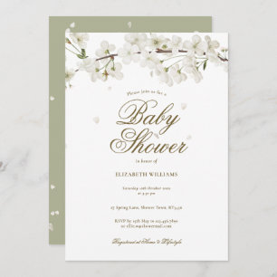 Invitation Joli Baby shower en fleurs blanches / Saupoudrer
