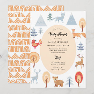 Invitation Joli Baby shower Ethnique Bois Animaux