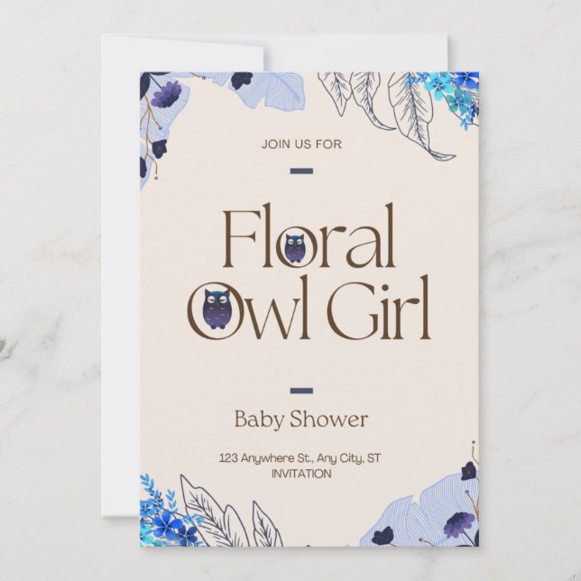 Invitation Joli Baby shower Fille Chouette Florale Rose (Devant)