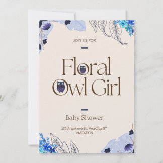 Invitation Joli Baby shower Fille Chouette Florale Rose