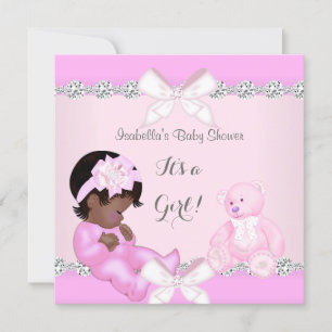 Invitation Joli Baby shower fille ours jouet rose