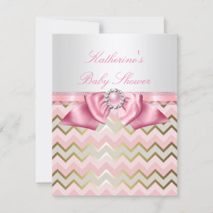 Invitation Joli Baby shower fille rose or Chevron