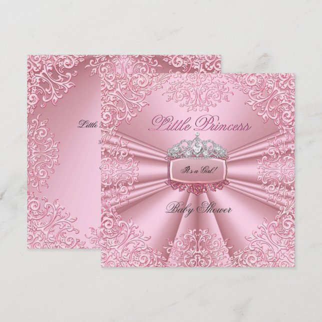 Invitation Joli Baby shower fille rose Princesse Tiara dentel (Devant / Derrière)