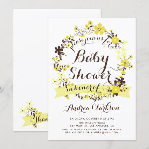 Invitation Joli Baby shower fleuri jaune