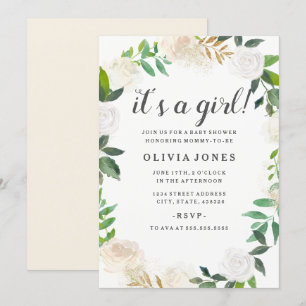 Invitation Joli Baby shower Floral de couronne d'or Invitatio