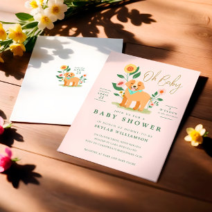 Invitation Joli Baby shower Floral Golden Retriever