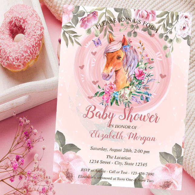Invitation Joli Baby shower Floral Pony (Créateur téléchargé)